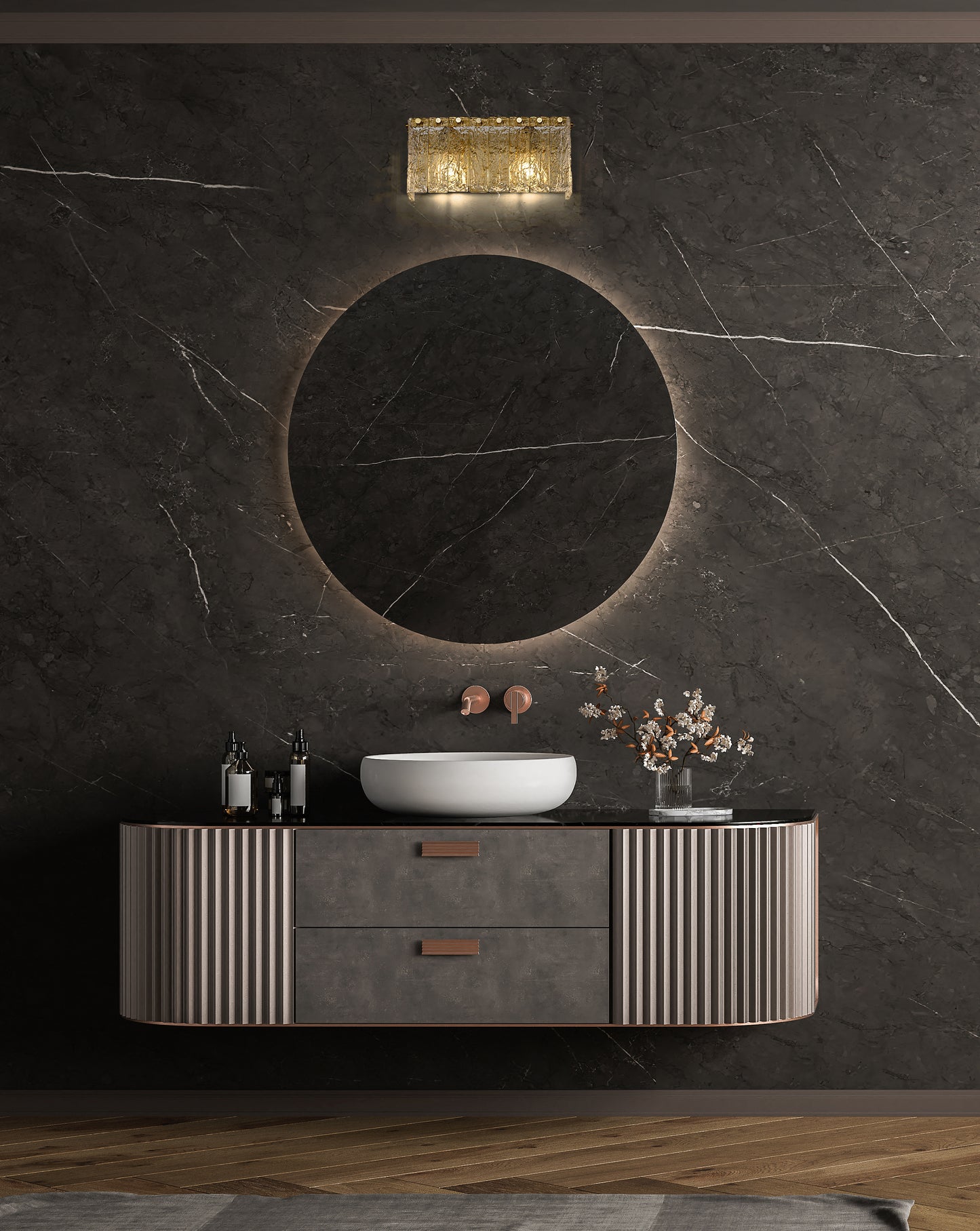 1943-2V-MGLD - Glacier 2 Light 15" Vanity - Modern Gold