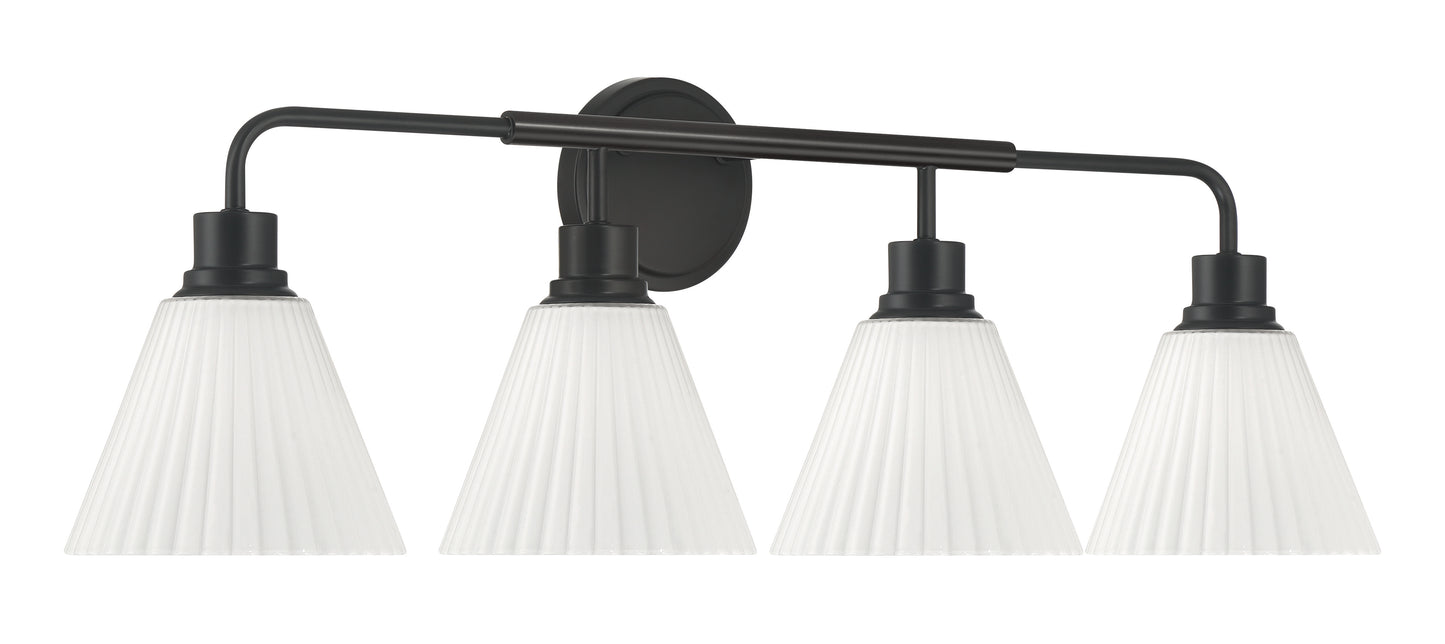 62304-FB - Pleated II 4 Light 34" Wide Vanity Light - Flat Black