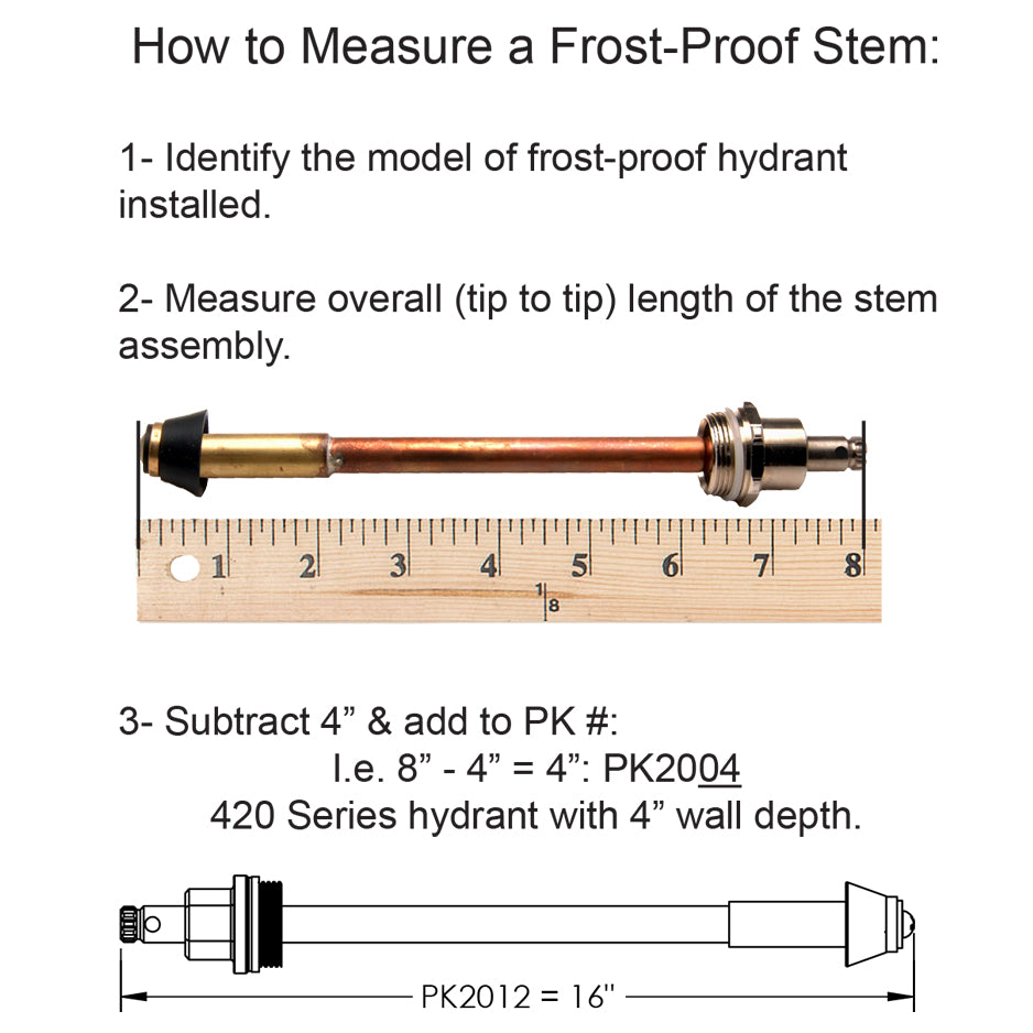PK2008 - 420 Series Frost-Proof Wall Hydrant Stem Assembly - 8"