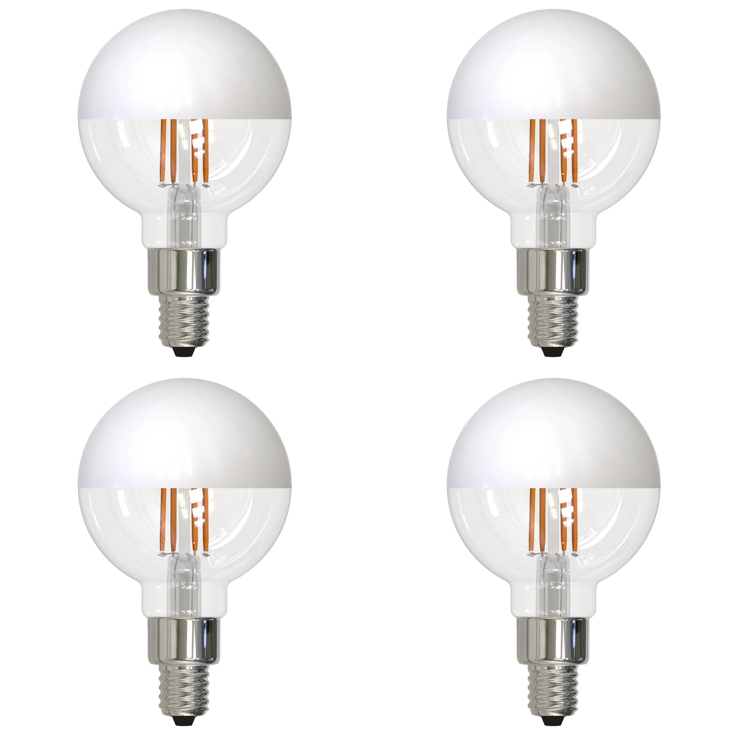 776838 - Filaments Dimmable G16 Half White Glass Candelabra Base - 2.5 Watt - 2700K - 4 Pack
