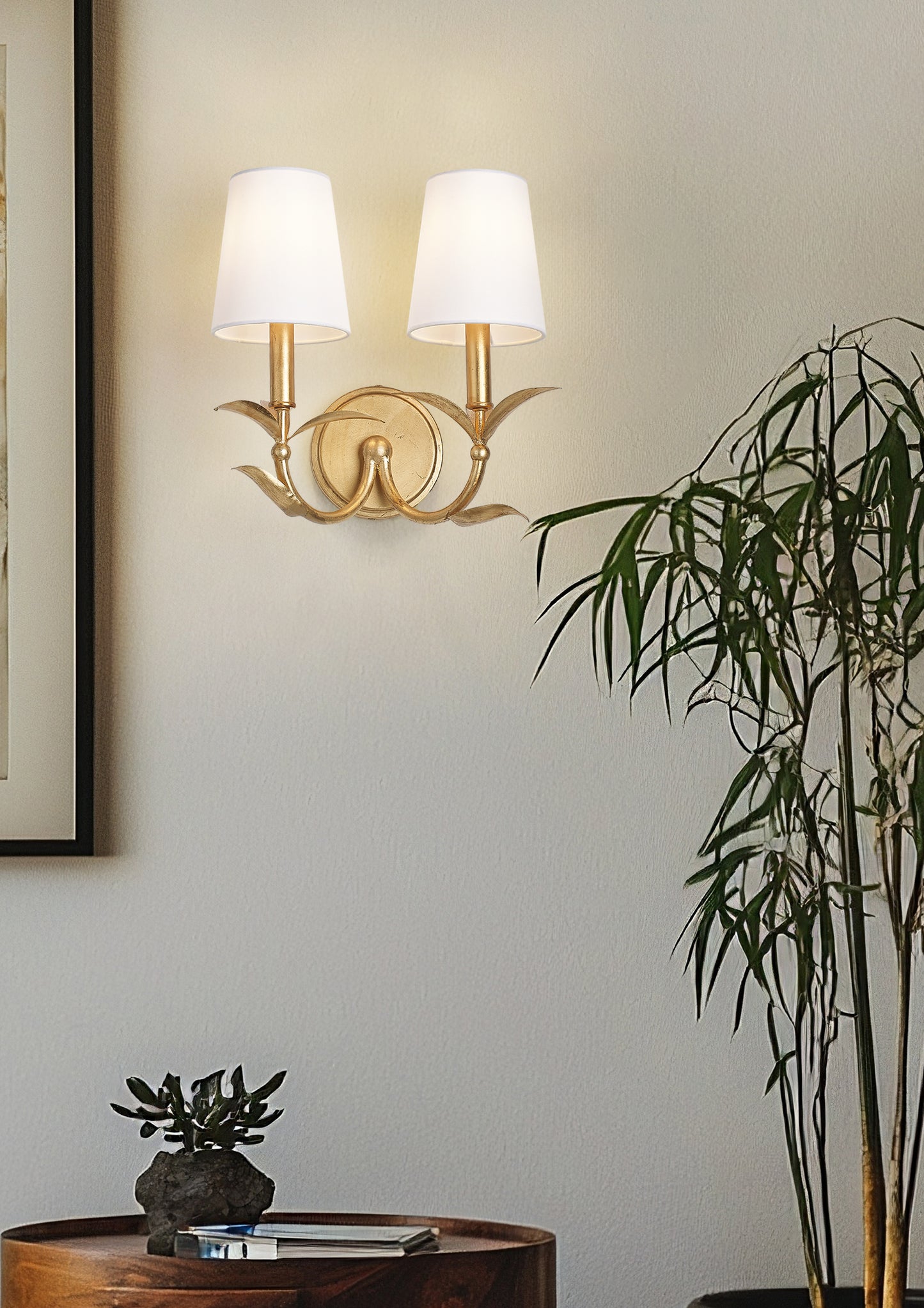 830-2S-GLF - Aslin 2 Light Wall 12" Sconce - Gold Leaf