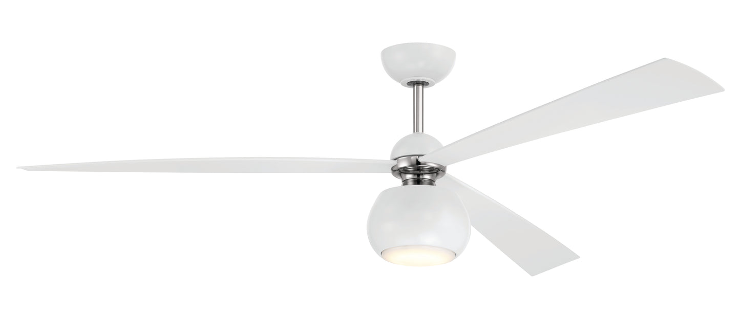 OTT60WPLN3 - Otto 60" 3 Blade Ceiling Fan with Light Kit - White / Polished Nickel