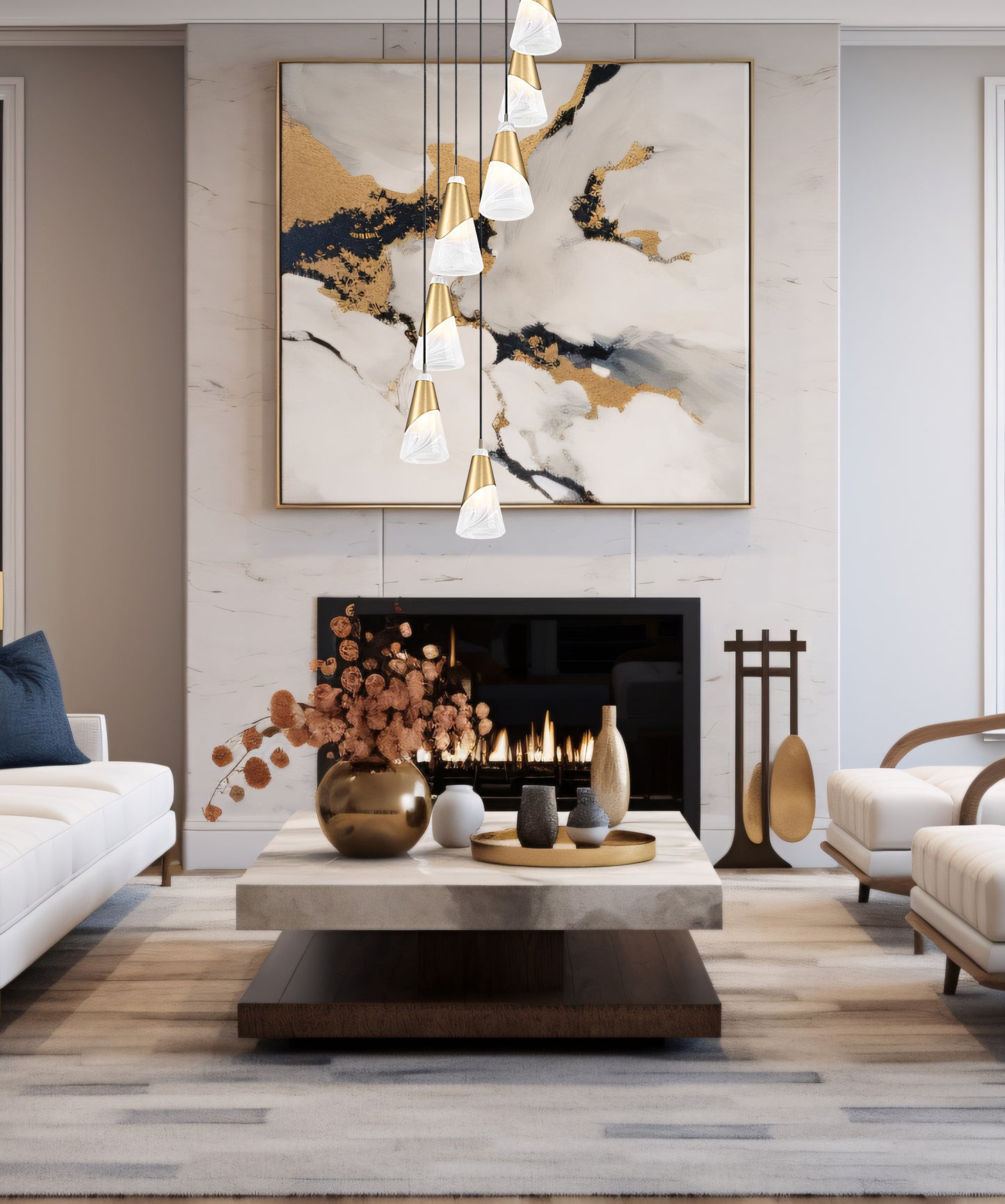 828P6-7R-MGLD - Aimie 7 Light 18" Chandelier - Modern Gold