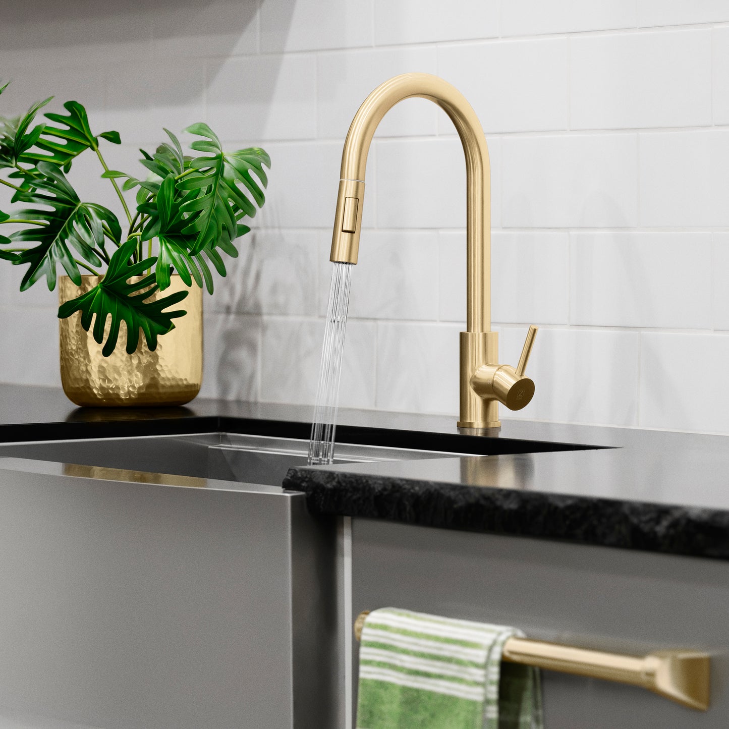RBCN1-KF-CB - Rubicon Pull Down Single Handle Kitchen Faucet in Champagne Bronze