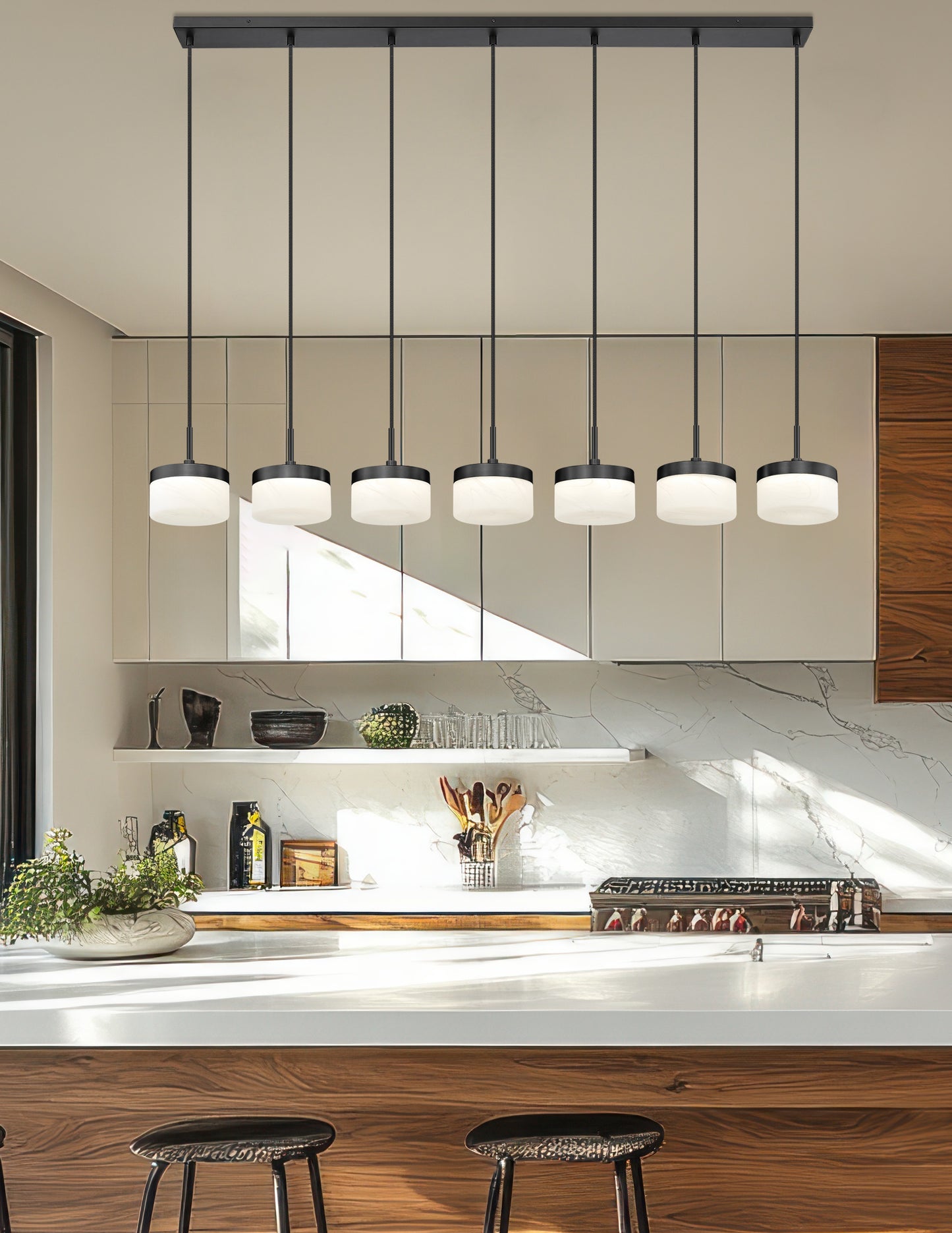 827P6-7L-MB-LED - Renaud 7 Light Linear 59" Chandelier - Matte Black