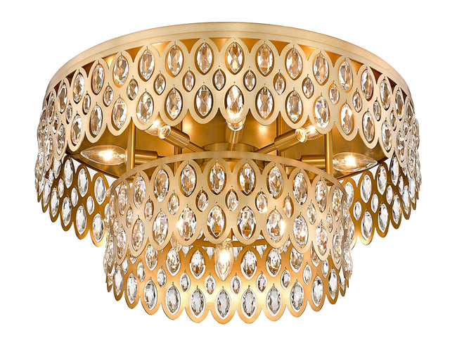 822F24-HB - Dealey 12 Light Flush 24" Mount - Heirloom Brass