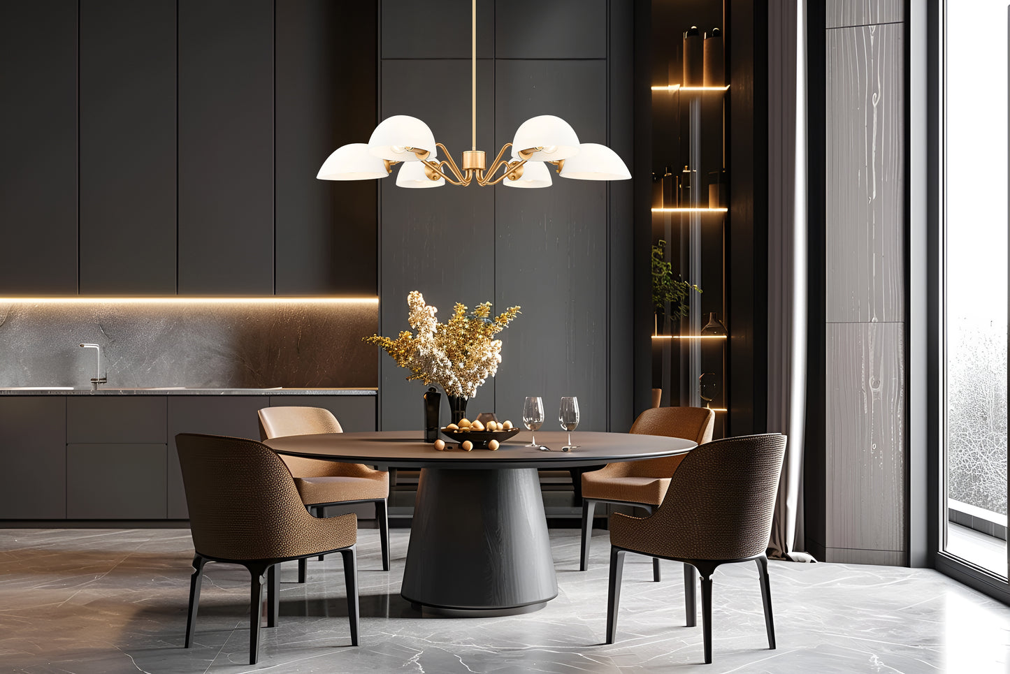 3048-6MGLD - Breton 6 Light 39" Chandelier - Modern Gold