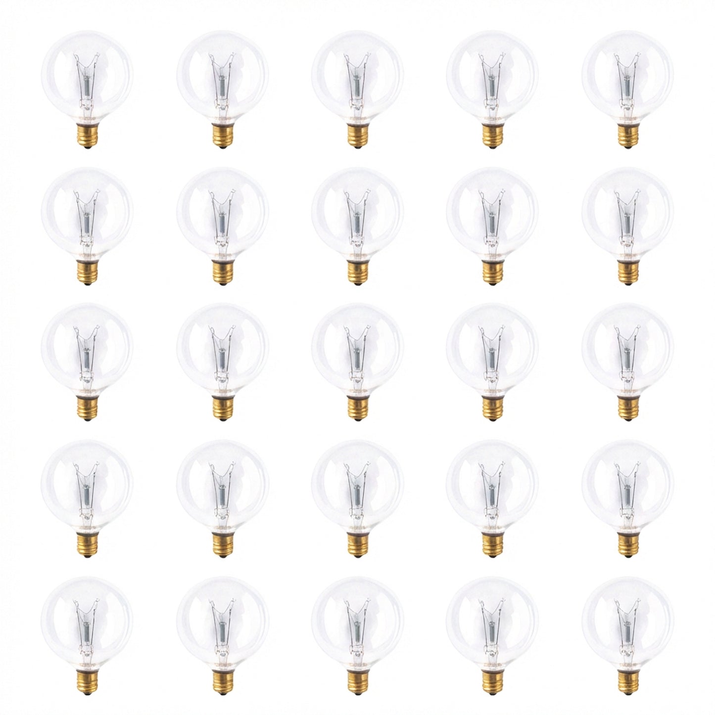 391115 - Dimmable Clear G16.5 Incandescent Candelabra Light Bulb - 15 Watt - 2700K - 25 Pack