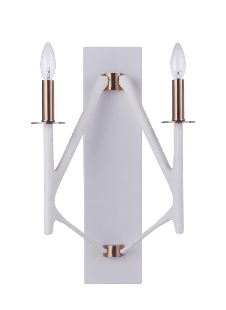 55562-MWWSB - The Reserve 2 Light 20" High Wall Sconce - Matte White / Satin Brass