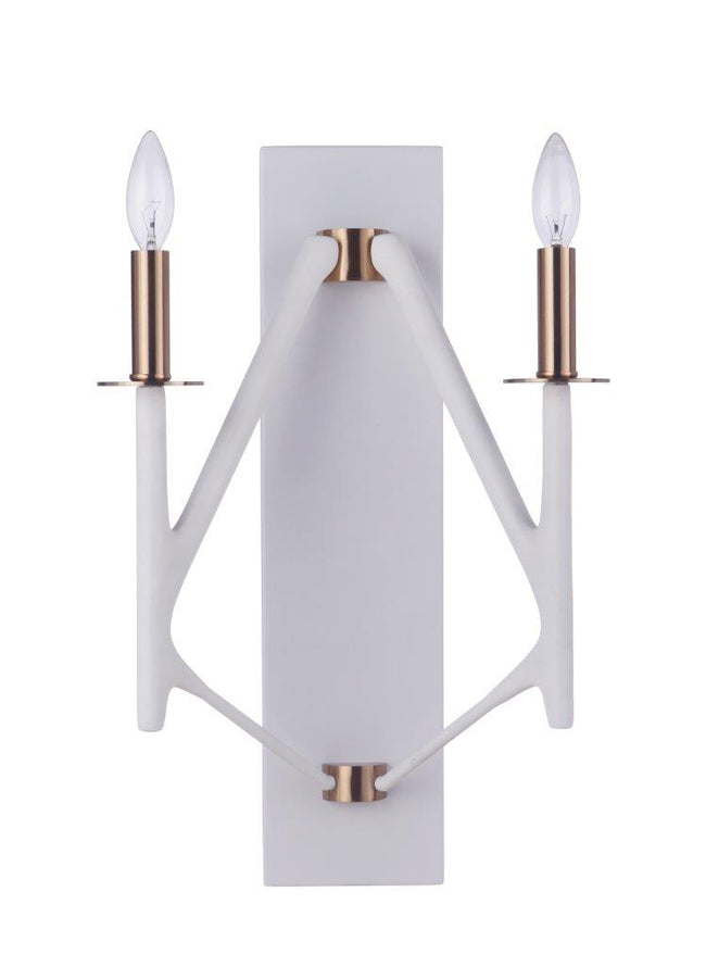 55562-MWWSB - The Reserve 2 Light 20" High Wall Sconce - Matte White / Satin Brass