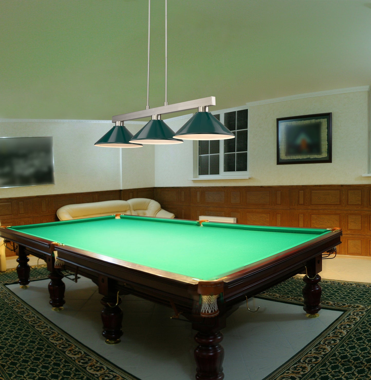 152BN-MDG - Cobalt 3 Light 46" Billiard - Brushed Nickel