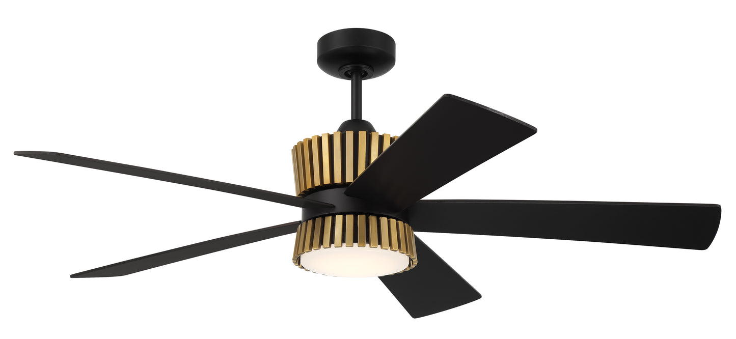 TRY52FBSB5-NWF - Theiry 52" Ceiling Fan no Wifi 52" 5 Blade Ceiling Fan with Light Kit - Flat Black / Satin Brass