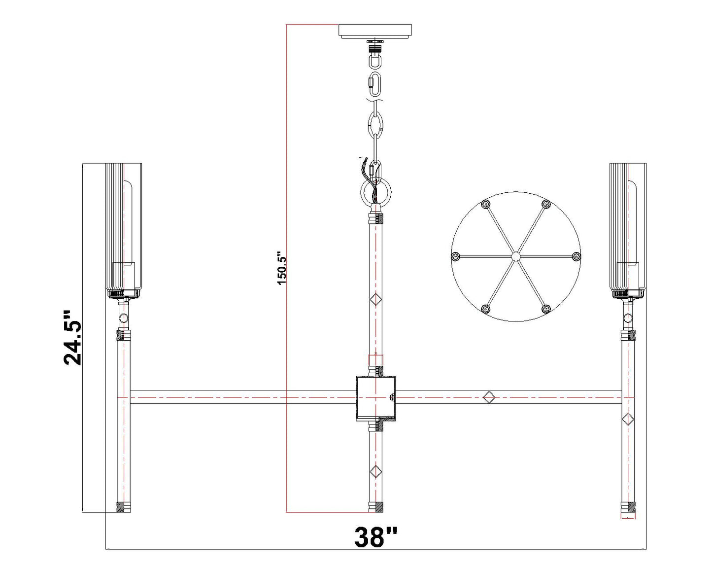 3047-6MB - Esme 6 Light 38" Chandelier - Matte Black