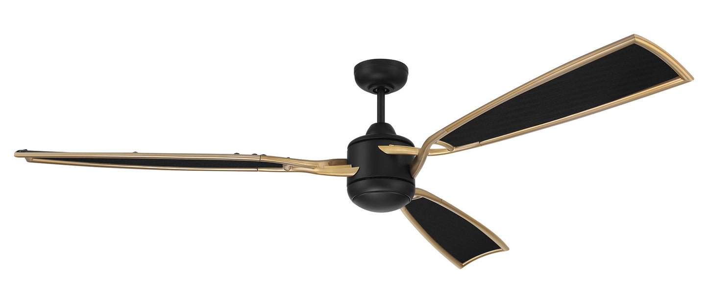 VIA72FBSB3 - Viva 72" 3 Blade Ceiling Fan with Light Kit - Flat Black / Satin Brass