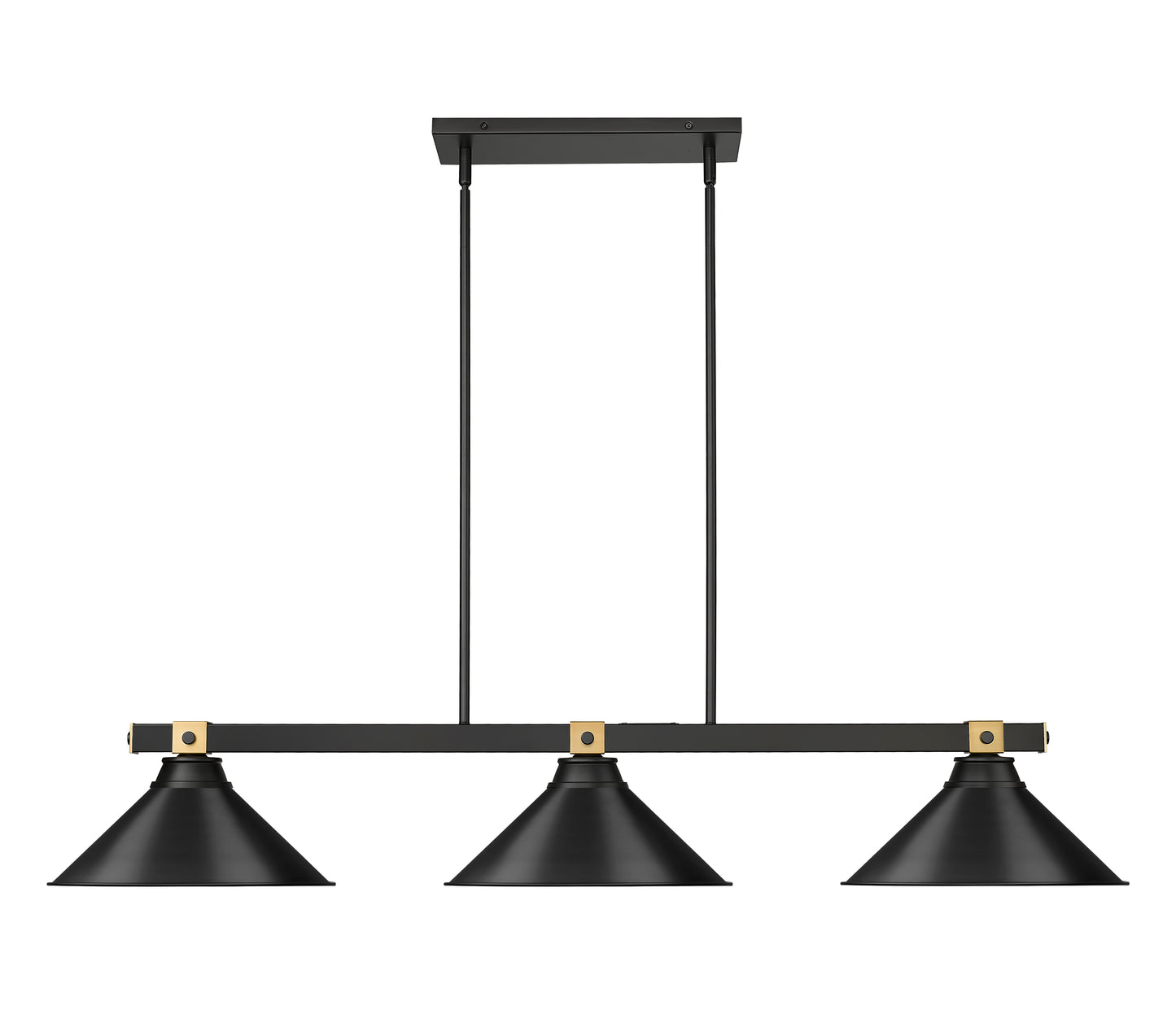 1955-3MB-RB-MB15 - Bronte 3 Light 54" Billiard - Matte Black / Rubbed Brass
