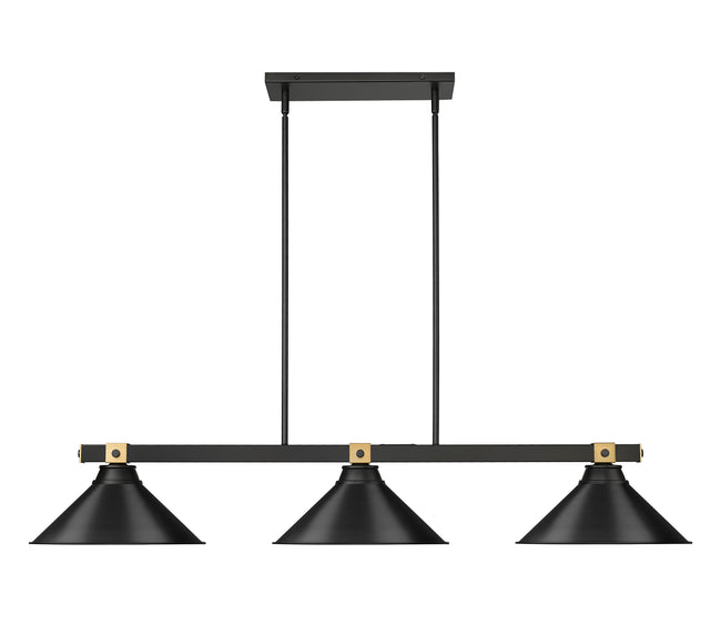 1955-3MB-RB-MB15 - Bronte 3 Light 54" Billiard - Matte Black / Rubbed Brass