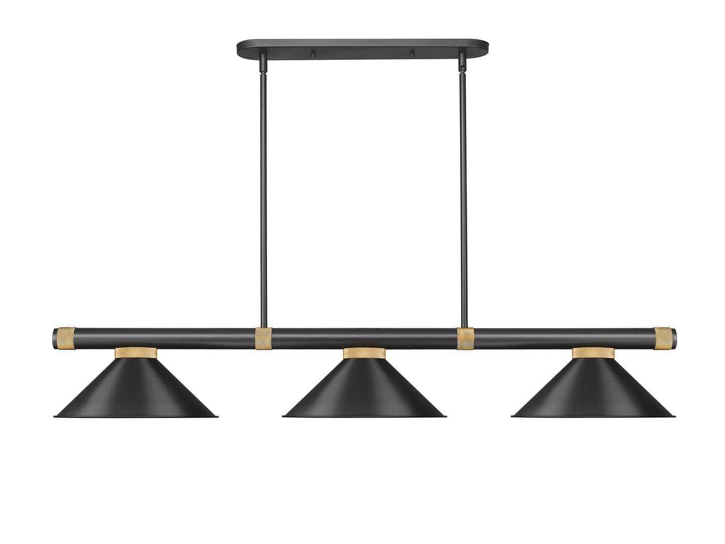 3050-3MB-RB-MB15 - Vanguard 3 Light 58" Billiard - Matte Black / Rubbed Brass