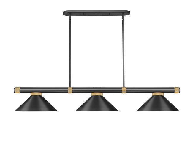 3050-3MB-RB-MB15 - Vanguard 3 Light 58" Billiard - Matte Black / Rubbed Brass