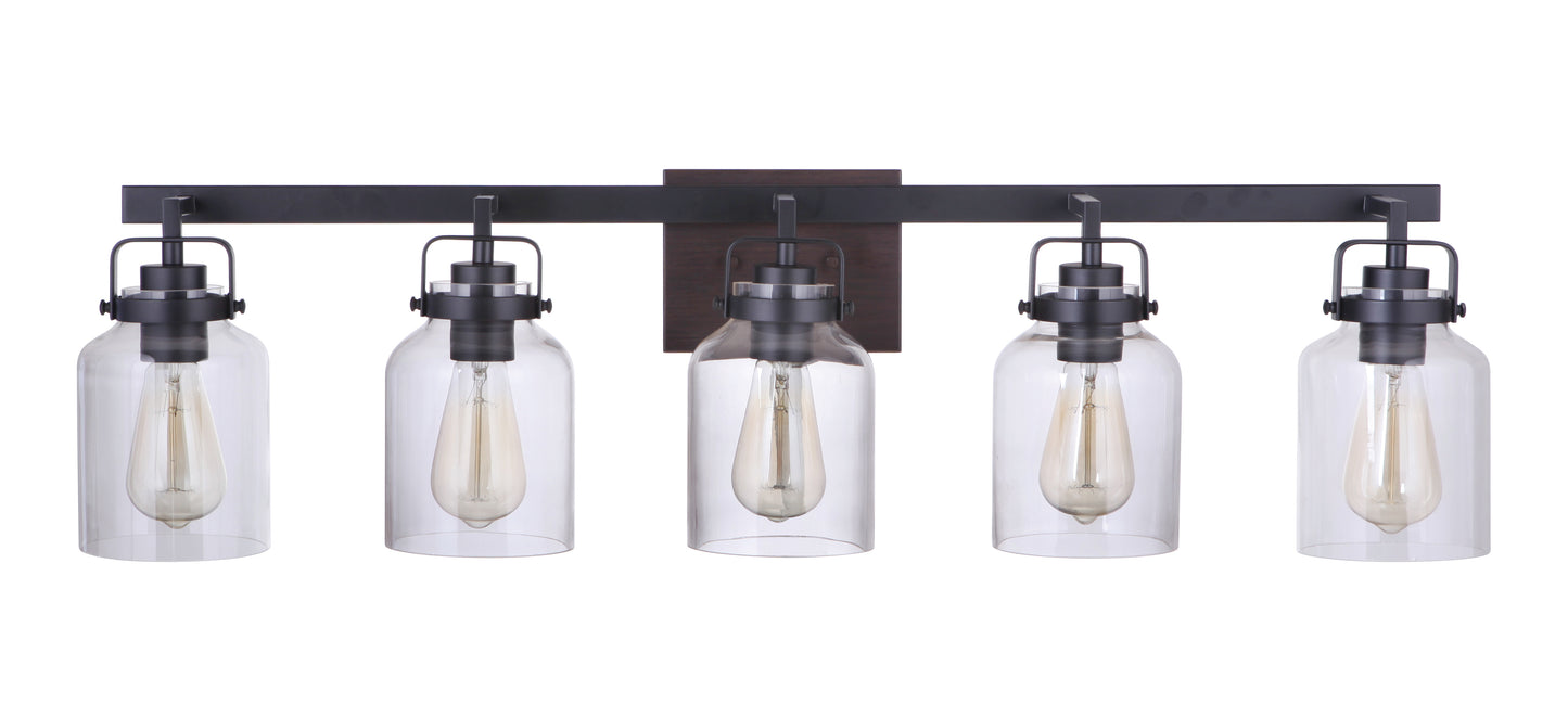 53605-FBDT - Foxwood 5 Light 37" Wide Vanity Light - Flat Black / Dark Teak