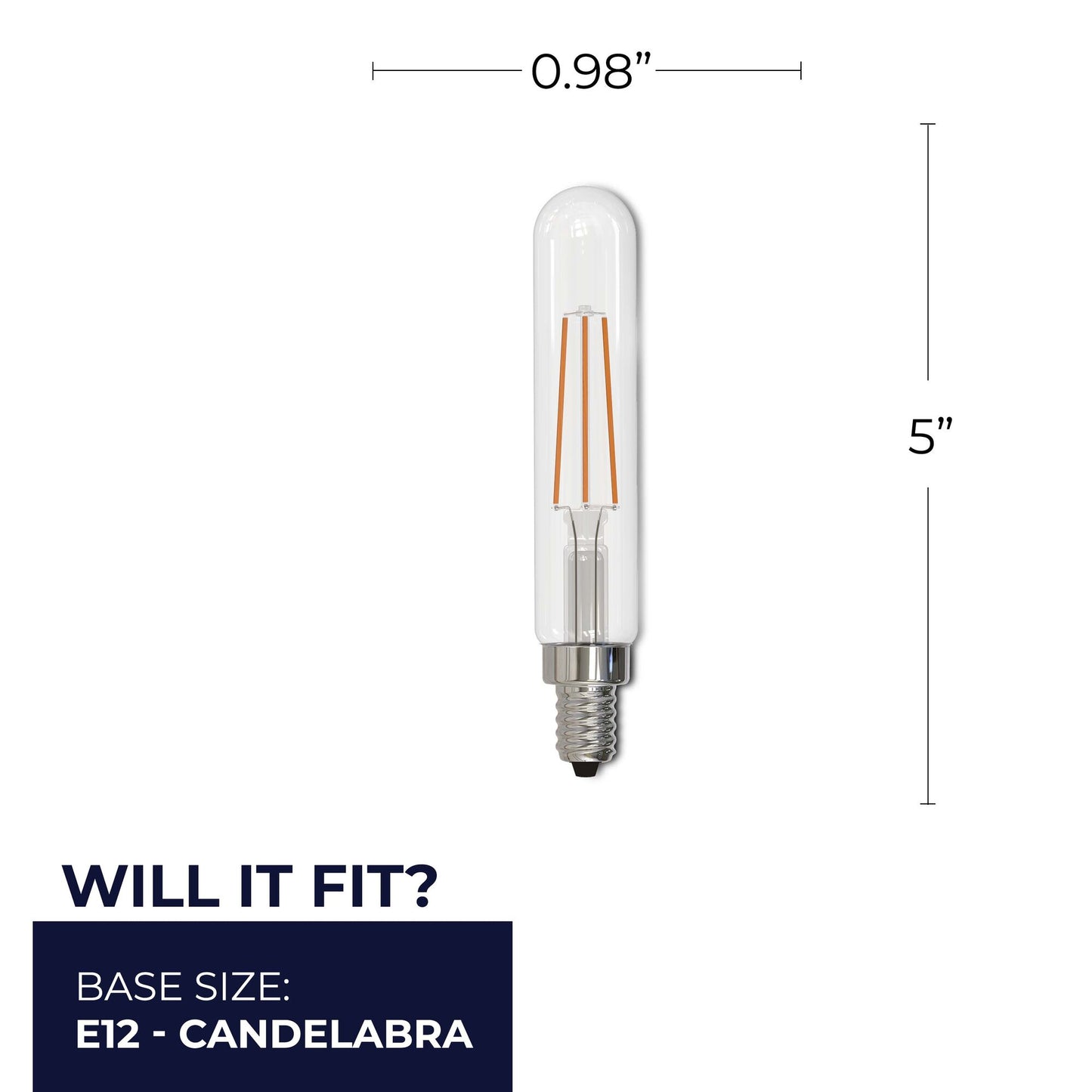 776724 - Dimmable Clear T8 LED Candelabra Light Bulb - 4.5 Watt - 3000K - 3 Pack