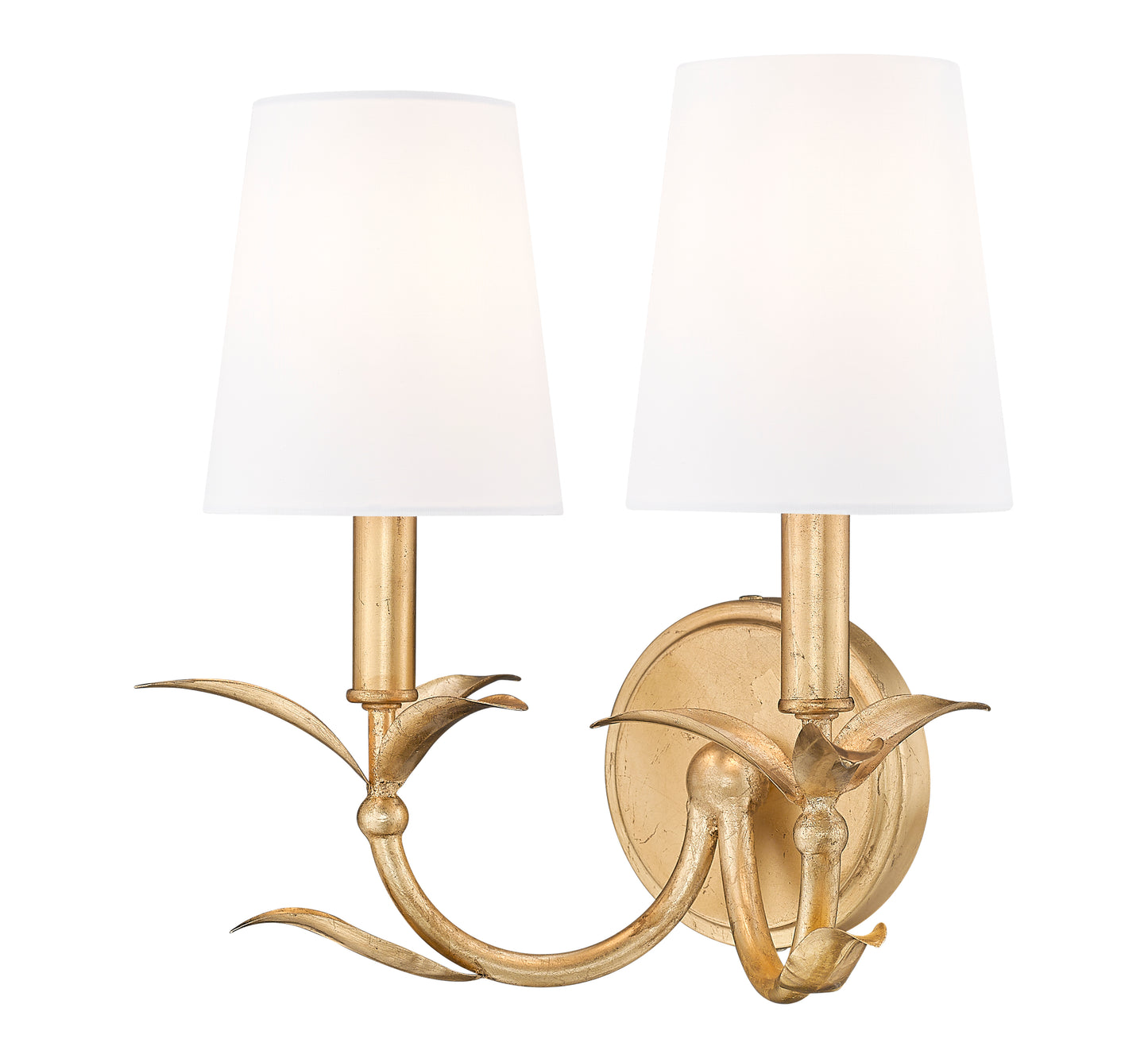 830-2S-GLF - Aslin 2 Light Wall 12" Sconce - Gold Leaf