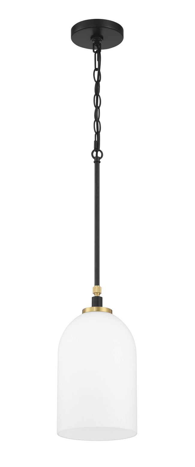 60391-FBSB - Council 1 Light 7" Wide Pendant - Flat Black / Satin Brass