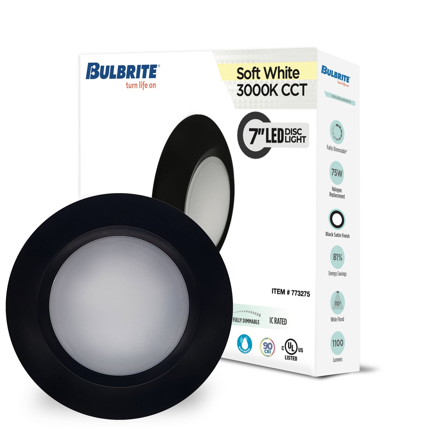 773275 - 12 Watt LED 7" Disc, 3000K, 1100 Lumens, Black Finish - 12 Pack