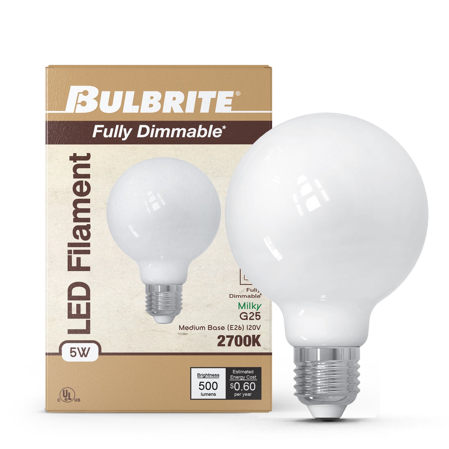 776974 - Dimmable Milky G25 LED Light Bulb - 5 Watt - 2700K - 4 Pack