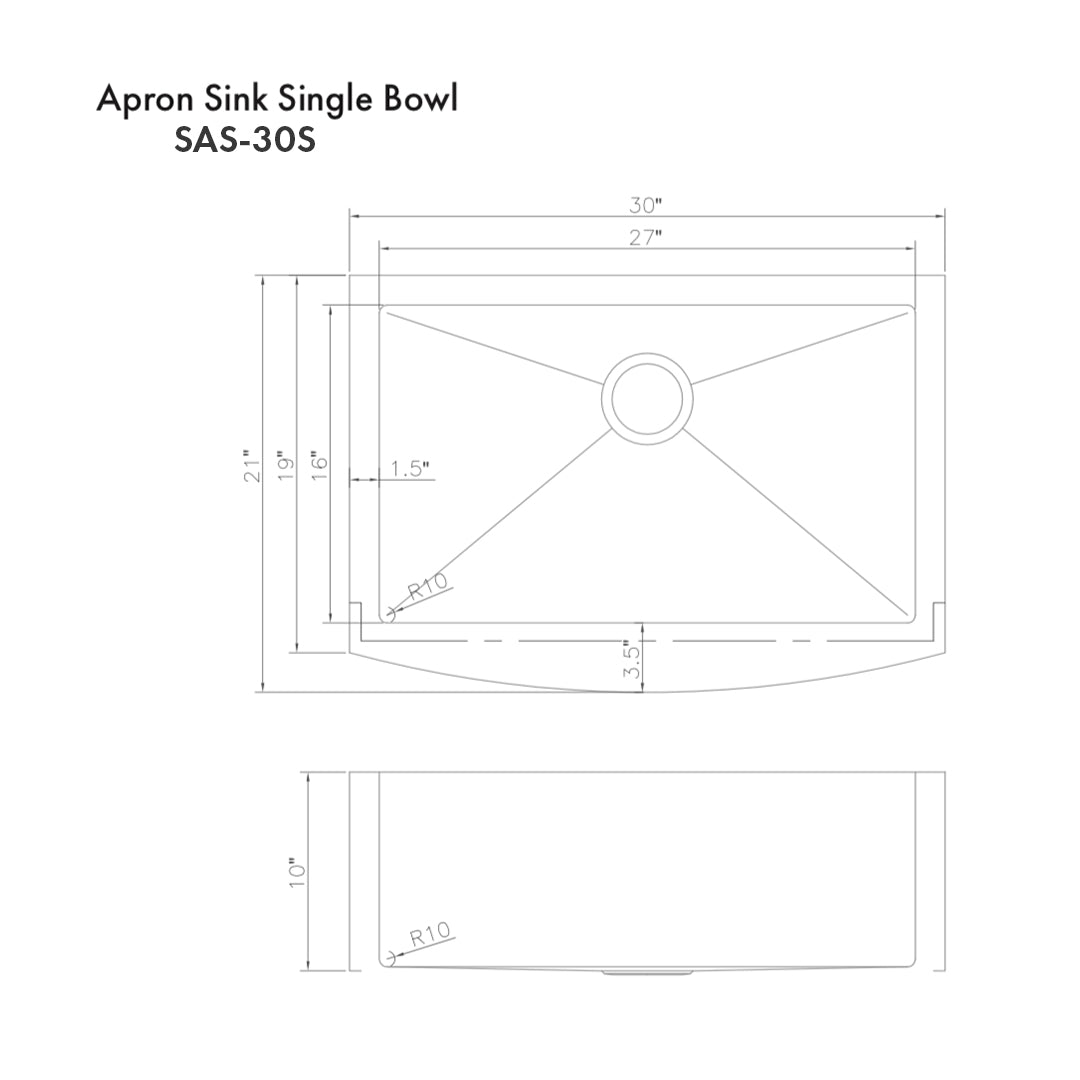 SAS-30S - 30" Zermatt Farmhouse Apron Mount Single Bowl Satin Stainless Steel Kitchen Sink with Bottom Grid