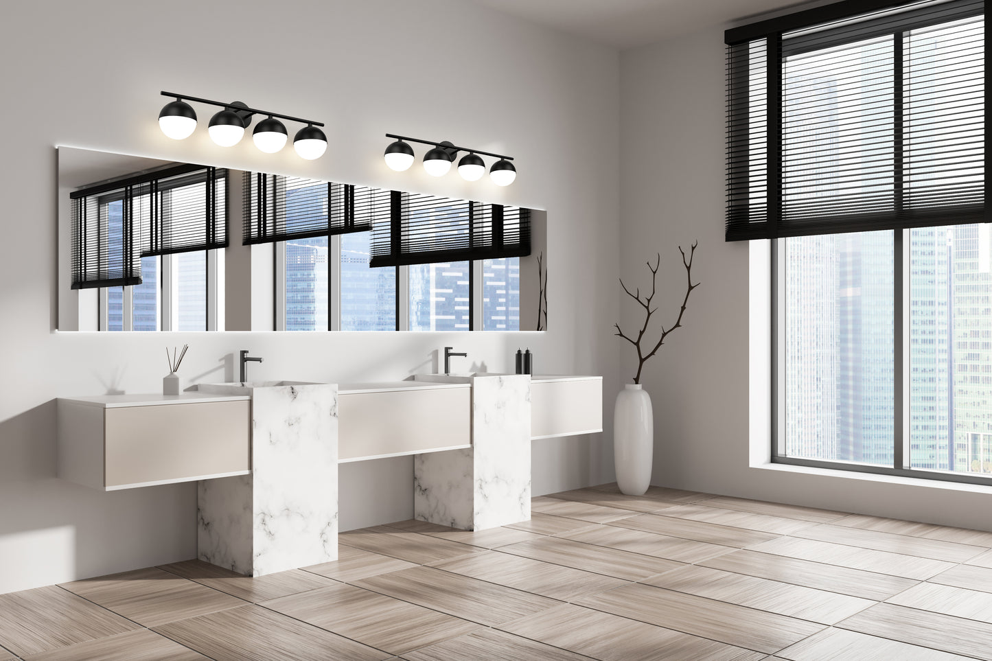 7517-4V-MB - Realm Sphere 4 Light 32" Vanity - Matte Black