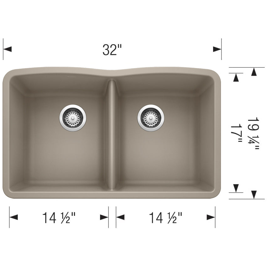 441286 - 32" Diamond Equal Double Bowl Undermount Kitchen Sink - Truffle