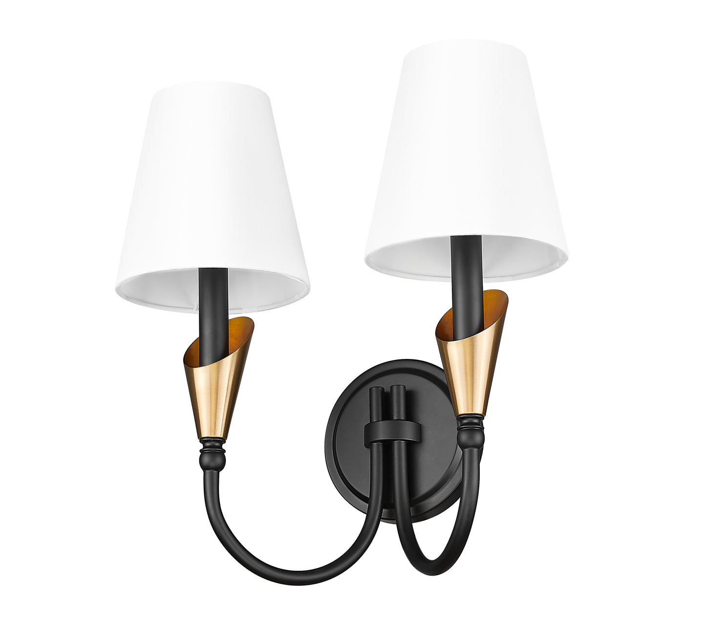4014-2S-MB-MGLD - Claudelle 2 Light Wall 14" Sconce - Matte Black / Modern Gold