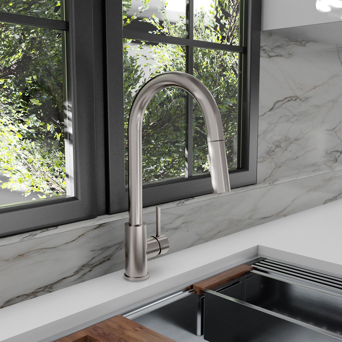 RBCN1-KF-BN - Rubicon Pull Down Single Handle Kitchen Faucet in Brushed Nickel