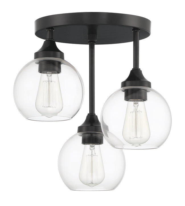 56253-FB - Glenda 3 Light 14.25" Wide Semi Flush Mount - Flat Black