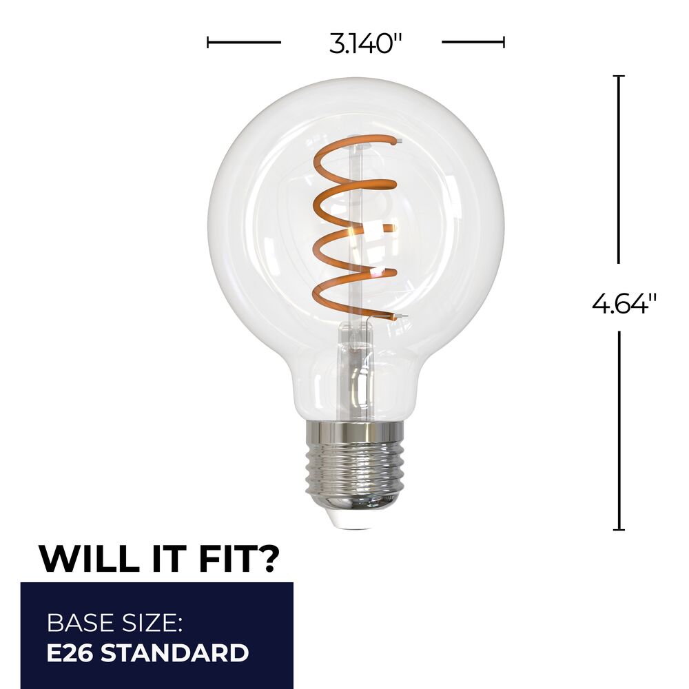 776516 - Filaments Dimmable G25 Clear Medium Base LED Light Bulb - 4.5 Watt - 2100K - 4 Pack