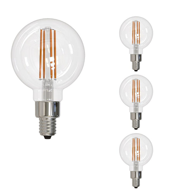 776744 - Filaments Dimmable G16 Clear Candelabra Base LED Light Bulb - 4 Watt - 3000K - 4 Pack
