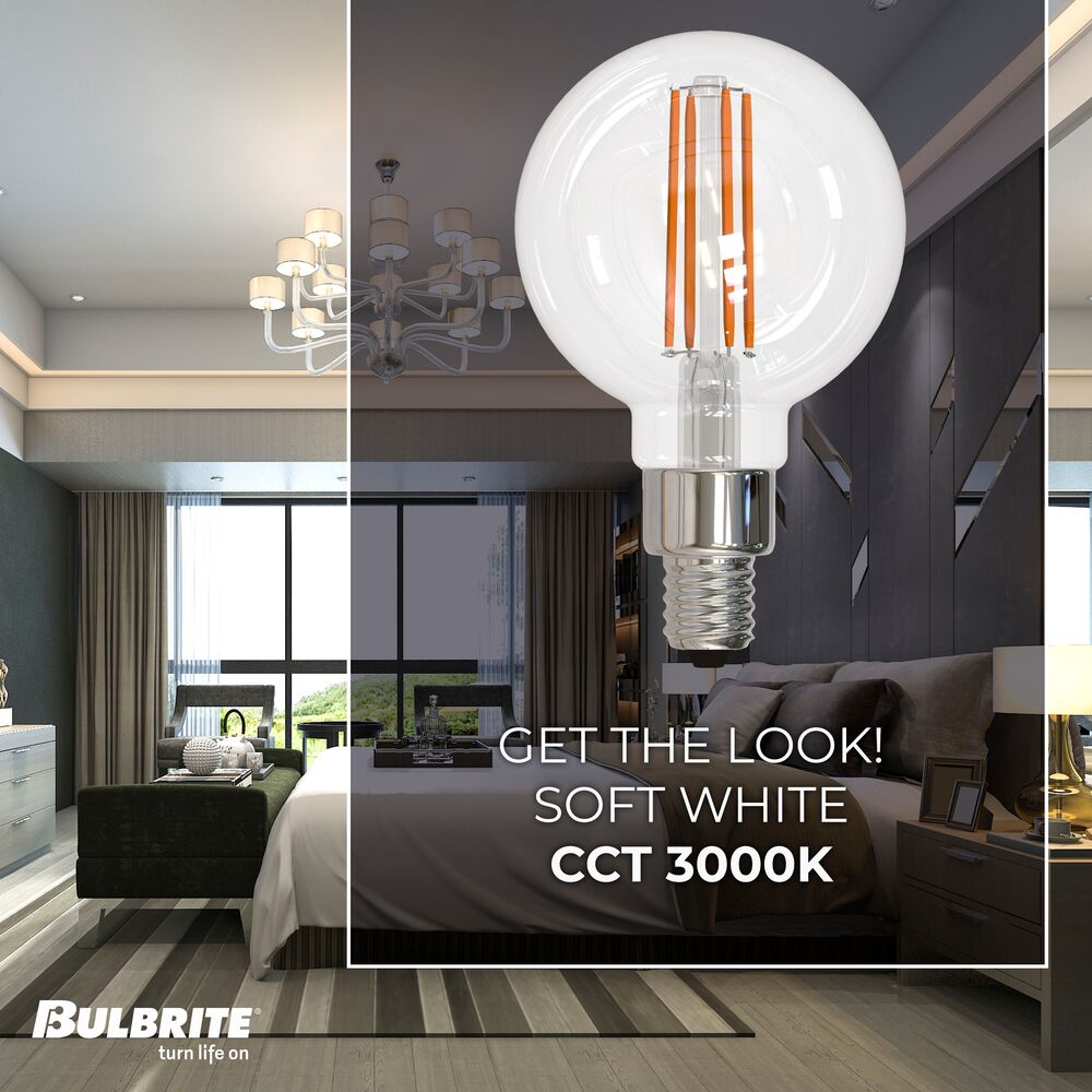 776744 - Filaments Dimmable G16 Clear Candelabra Base LED Light Bulb - 4 Watt - 3000K - 4 Pack