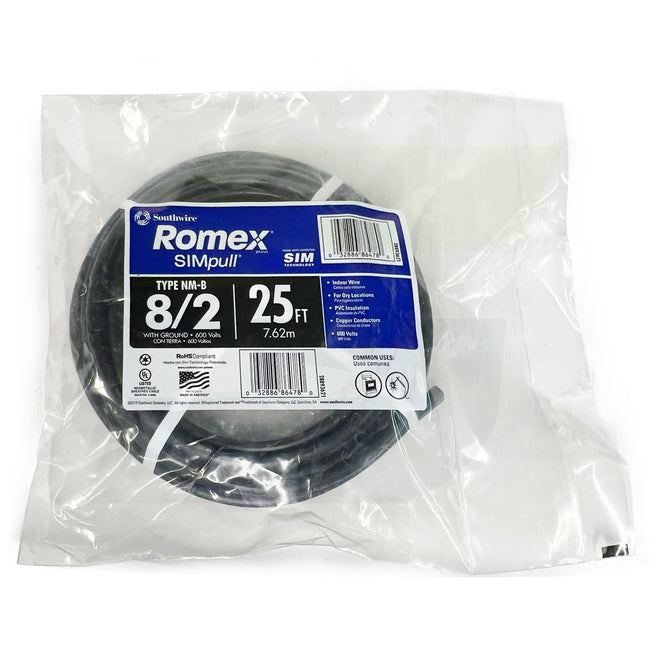 28893621 - 8/2 Black Romex SIMpull NM-B Indoor Electrical Cable with Ground - 25 ft