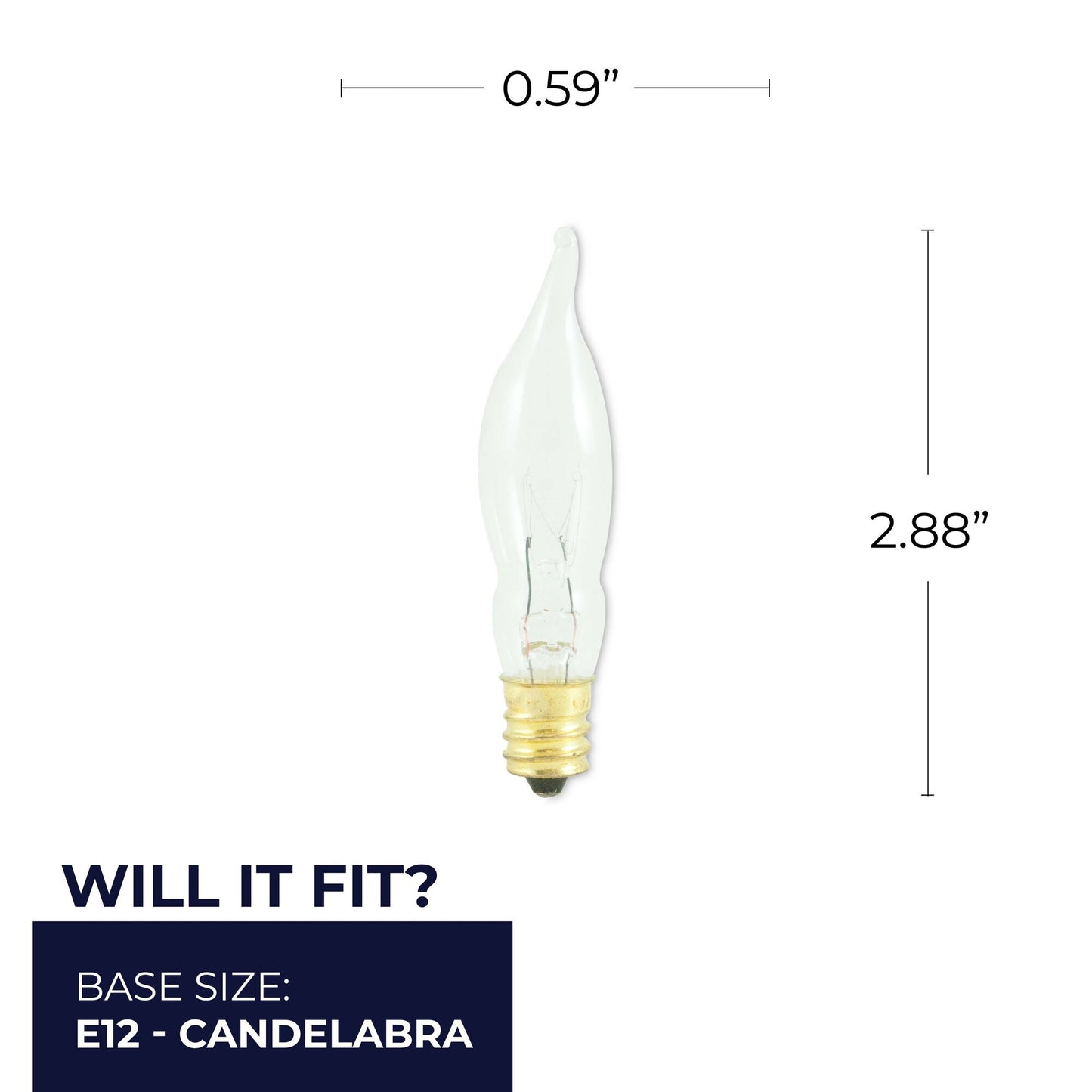 403307 - Dimmable Clear CA5 Incandescent Candelabra Light Bulb - 7.5 Watt - 2700K - 25 Pack