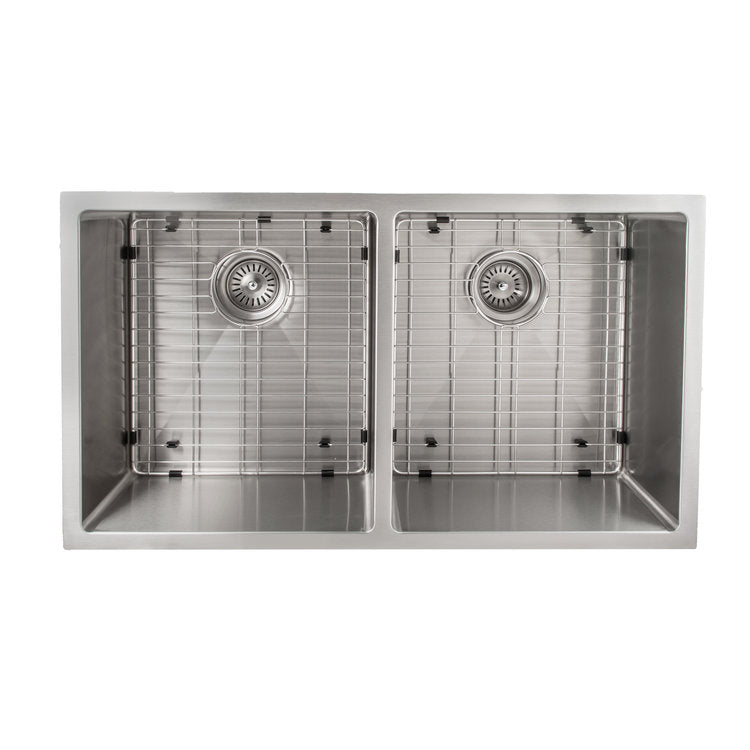 SR50D-33 - 33" Anton Undermount Double Bowl Stainless Steel Kitchen Sink with Bottom Grid