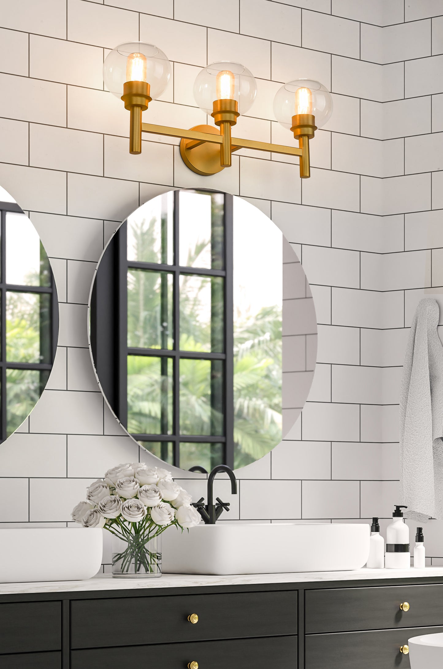 7502-3V-BG - Sutton 3 Light 24" Vanity - Brushed Gold
