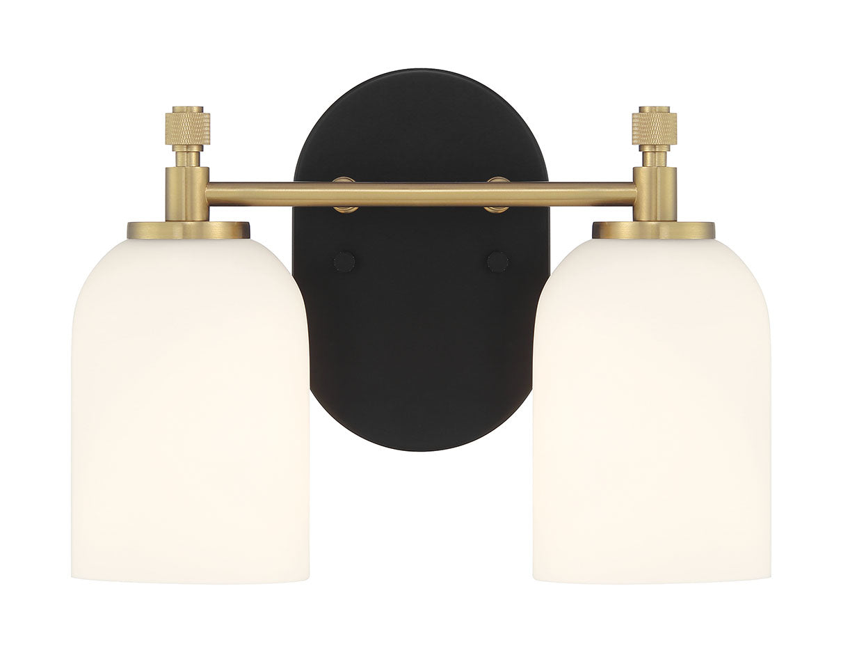 60302-FBSB - Council 2 Light 12.25" Wide Vanity Light - Flat Black / Satin Brass