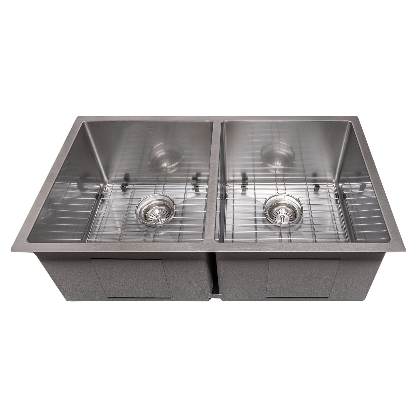 SR50D-33S - 33" Anton Undermount Double Bowl Satin Stainless Steel Kitchen Sink with Bottom Grid