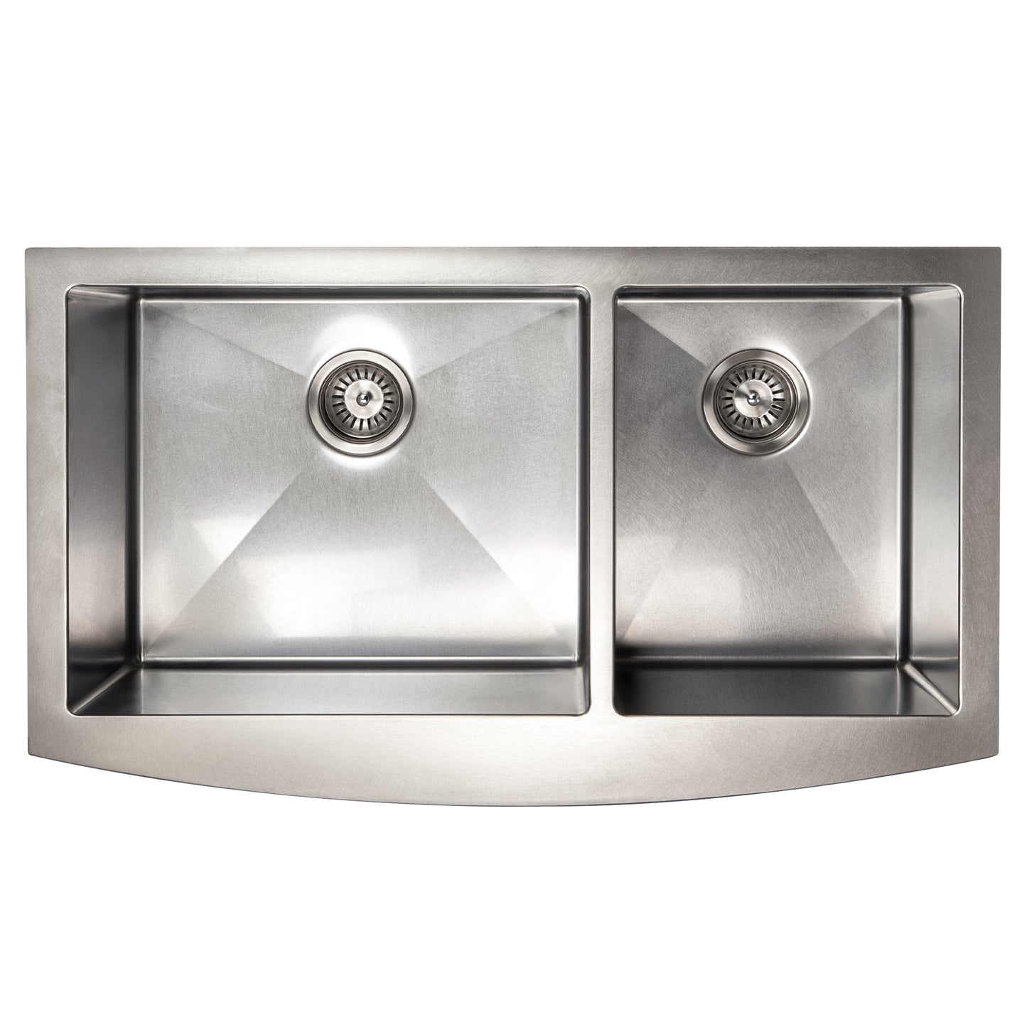 SA60D-36S - 36" Courchevel Farmhouse Apron Mount Double Bowl Satin Stainless Steel Kitchen Sink with Bottom Grid