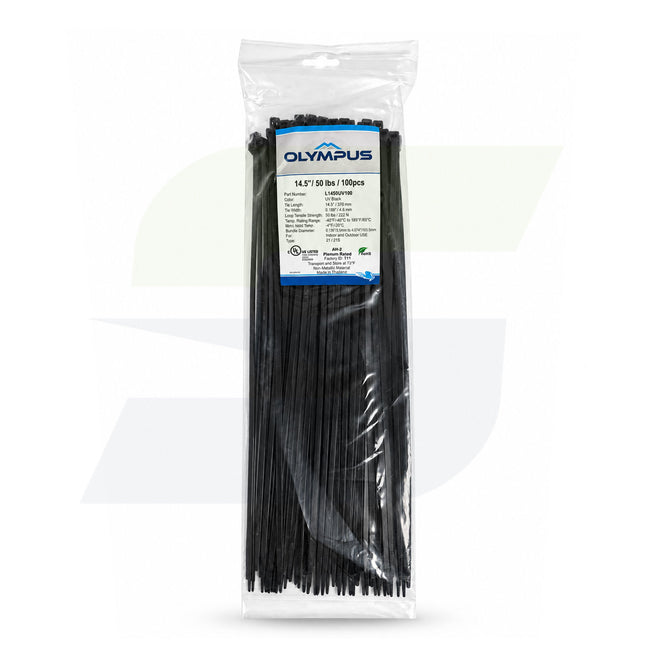 14.5" Black Cable Zip Ties - 100 Pack