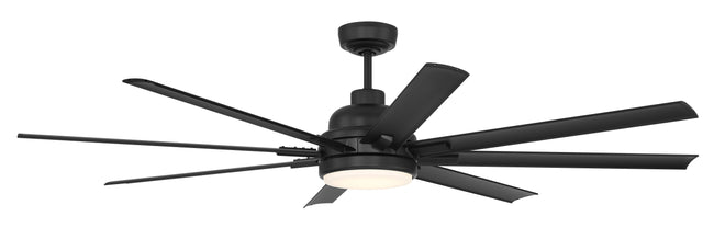 RSH65FB8-NWF - Rush 65" Ceiling Fan, Wet Rated no Wifi 65" 8 Blade Indoor Outdoor Ceiling Fan with Light Kit - Flat Black