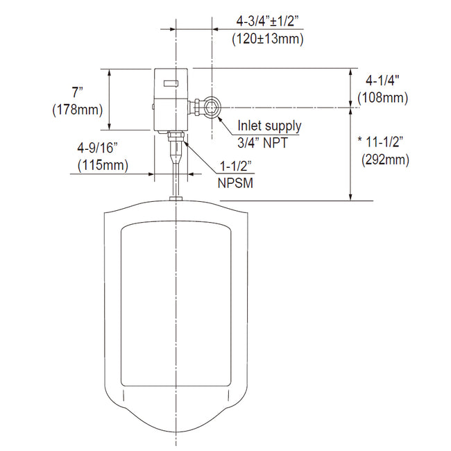 TEU1UAXi12#CP - ECOPOWER Touchless 0.125 GPF Urinal Flushometer Valve - Vacuum Breaker, Reclaimed Water, IoT-Ready - Chrome