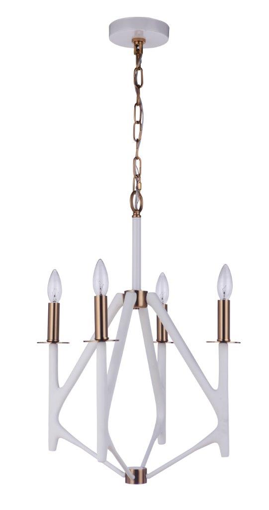 55534-MWWSB - The Reserve 4 Light 18" Wide Foyer Light - Matte White / Satin Brass