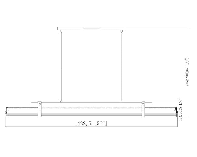 1959-54L-BN-LED - Benoit 1 Light Linear 56" Chandelier - Brushed Nickel