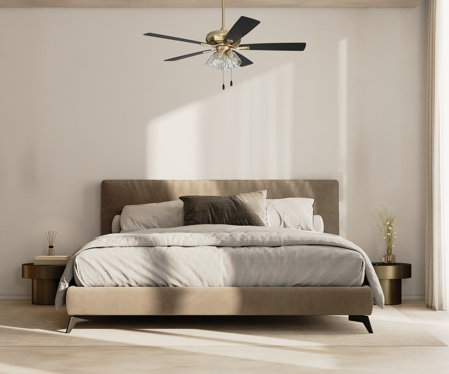 ECF104SB5-BWNFB - Eos Clear 4 Light 52" 5 Blade Ceiling Fan with Light Kit - Satin Brass